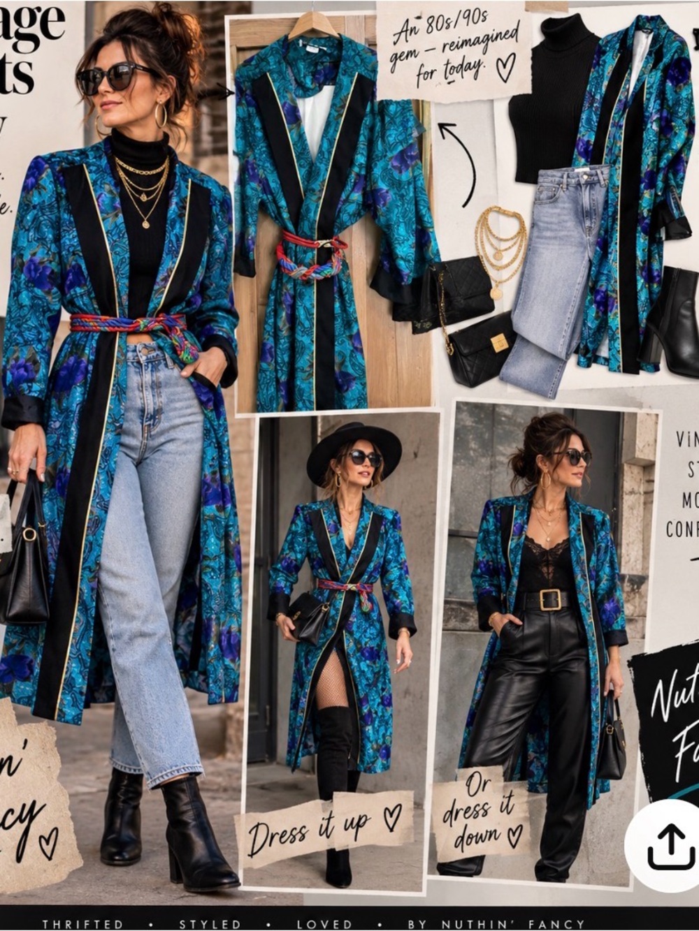 Ultra Dress Collection Teal Blue Floral Long Blazer Coat